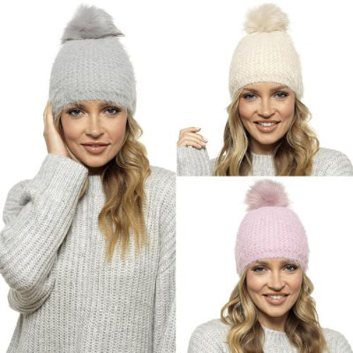 Ladies Soft Bobble Hat With Pom Pom