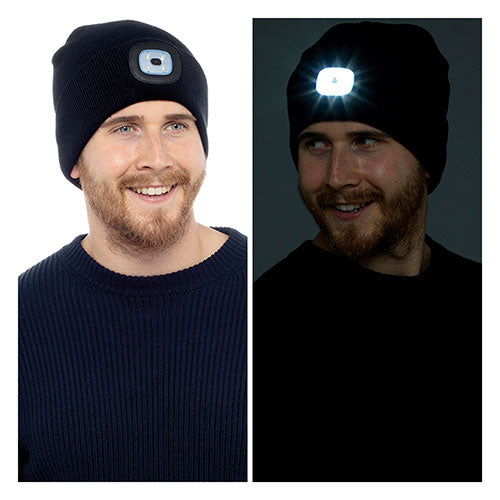 Mens Black Rechargeable Led Torch Beanie Hat