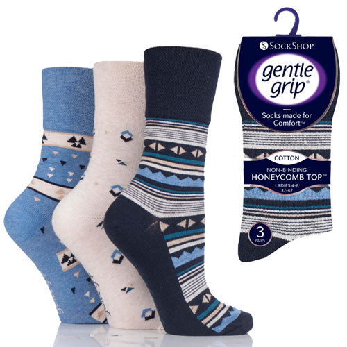 6 Pairs  Ladies Gentle Grip Socks Aztec Assorted Size 4-8