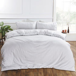 BRENTFORDS WASHED LINEN DUVET COVER SET - WHITE