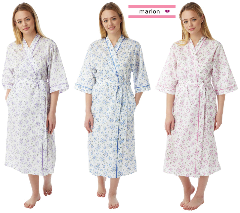 Ladies Poly Cotton Floral Sprig Gowns Robes Wraps by Marlon Size 10-30 Plus Size