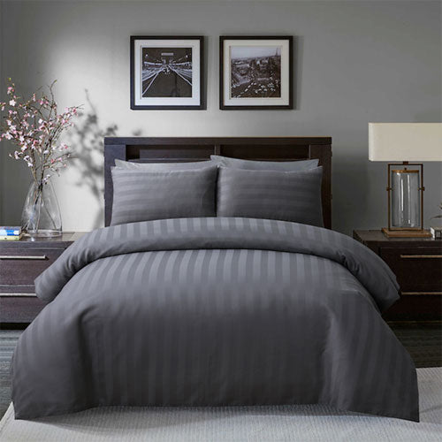 Satin Stripe Grey Hotel Quality Luxury Duvet Set