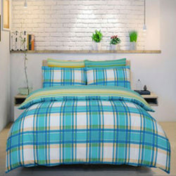 Blue Check Teal Duvet Cover Set