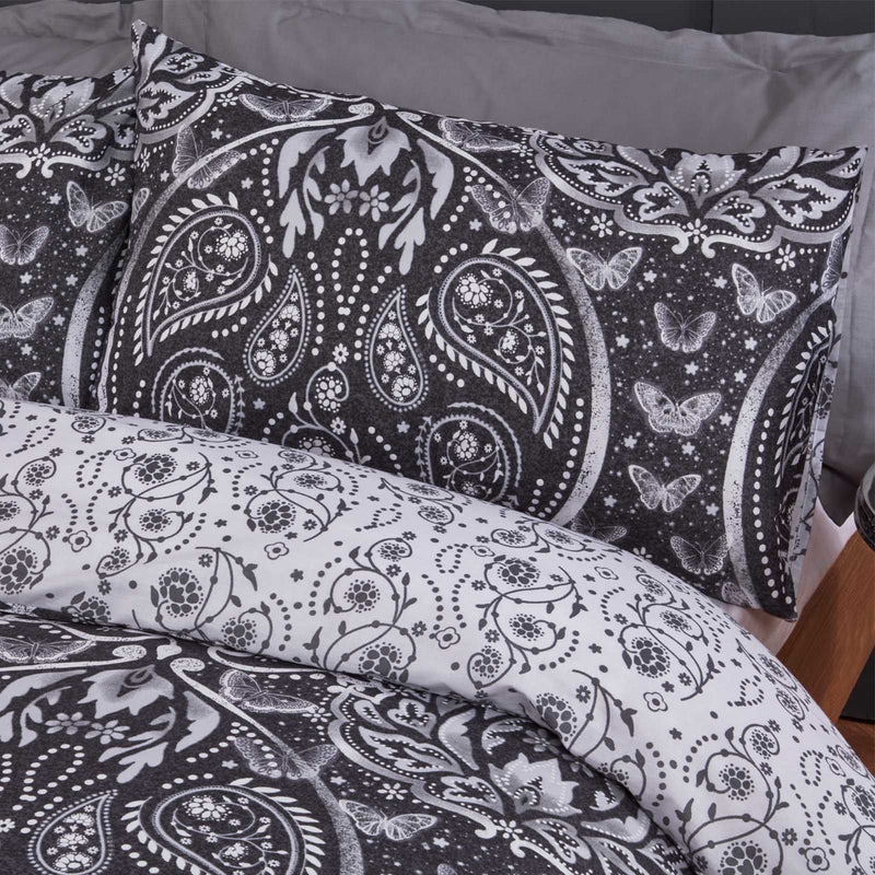 Butterfly Damask Design Black Duvet Set