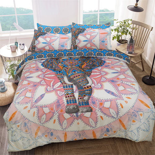 Elephant Mandala Pink/Blue Reversible Duvet Set