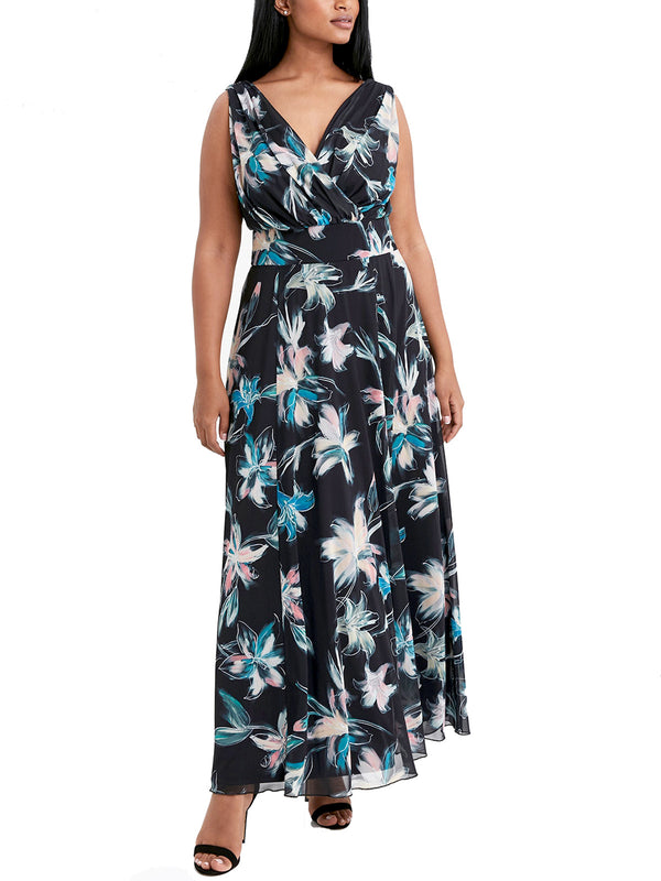 Floral Print Sleeveless Crossover Maxi Dress Size 14 - 28 Plus Size