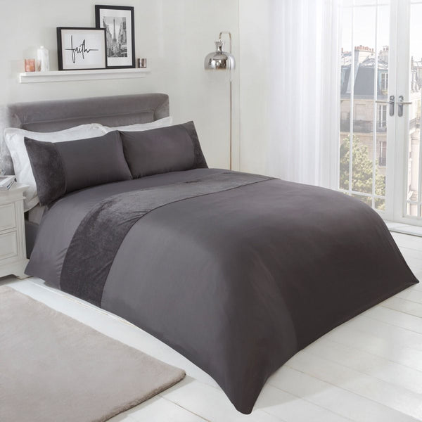 Brentfords Fleece Teddy Panel Charcoal Duvet Set