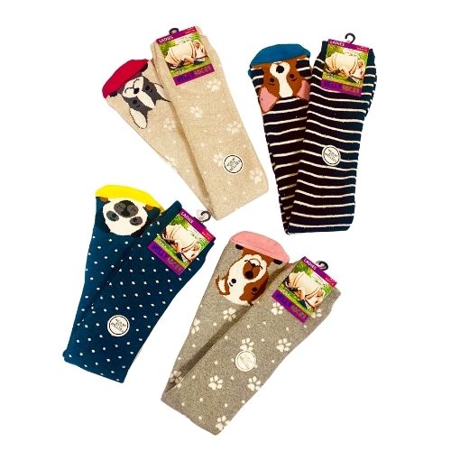 4 Pairs Ladies Super Soft Welly Socks Dogs Size 4-7