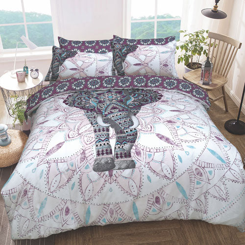 Elephant Mandala Purple Reversible Duvet Set