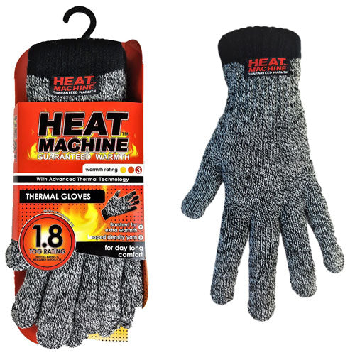 Mens Heat Machine Thermal Grey Gloves