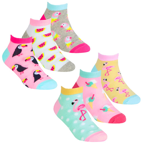 Girls 3 Pack Trainer Liner Socks Tropical Design