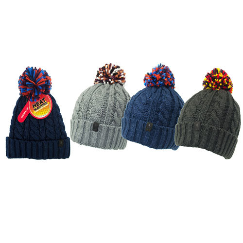 Mens Heat Machine Pom Pom Hat With Lining