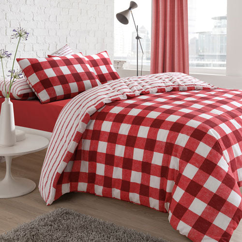 Gingham Check Red Reversible Duvet Set