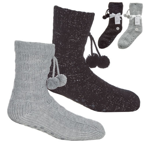 1 Pair Luxury Ladies Cable Lounge Socks with Grippers Size 4-7