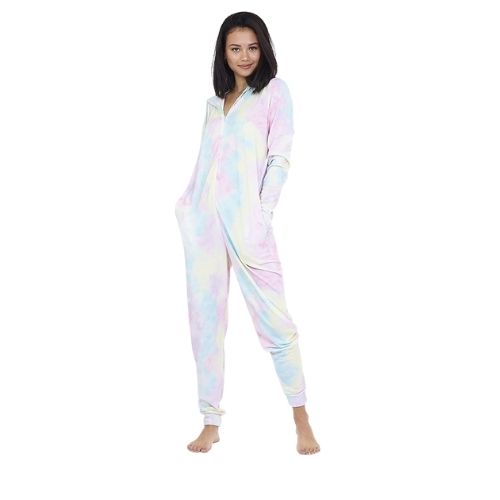 Tie Dye Slim Fitting Embroidered Detail Onesie Size XS - L