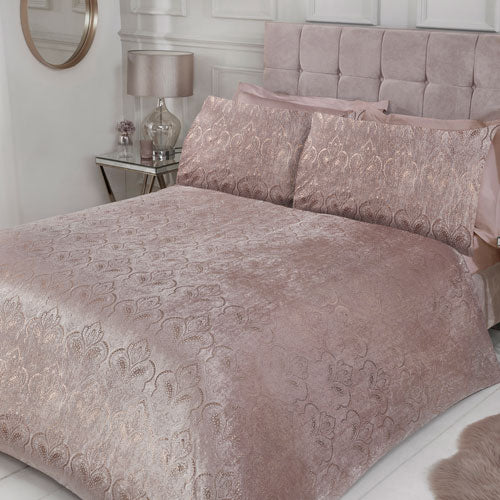 Paisley Foil Print Velvet Blush Pink Duvet Cover Set