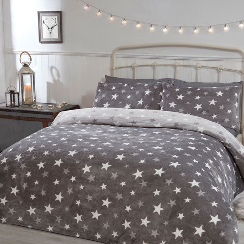 Comfy Fleece All Stars Design Grey Duvet Cover Set