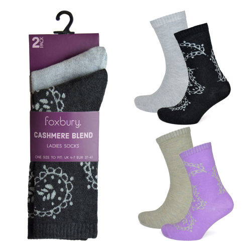 2 Pairs Ladies Cashmere Socks Size 4-7