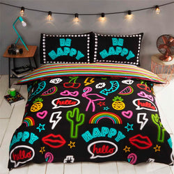 Be Happy Neon Reversible Duvet Set