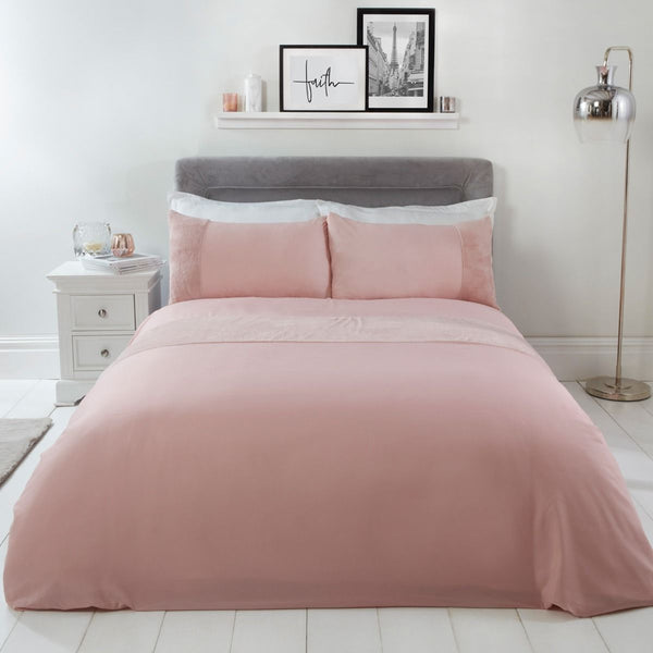 Brentfords Fleece Teddy Panel Blush Pink Duvet Set