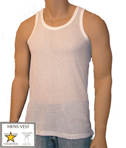 3 6 Packs Mens Airtex Mesh Vests 5 star White Size Medium - 2XL