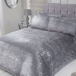 Paisley Foil Print Velvet Silver Duvet Cover Set