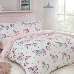 Comfy Fleece Unicorn Design Grey Duvet Cover Set