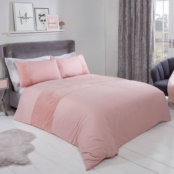 Sienna Glitter Fleece Panel Blush Pink Duvet Set