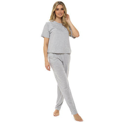 Ladies Jersey Grey Marl PJ Set With Boxy Top Size 8 - 22