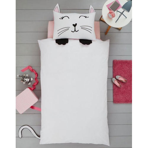 Children's Creative Novelty Cat Shaped Reversible Single Duvet Set