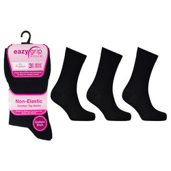 6 Pairs Ladies Eazy Grip Non Elastic Socks Black Size 4-8