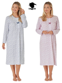 Jessica 100% Cotton Long Sleeved Nightdresses by Lady Olga Size 8-26