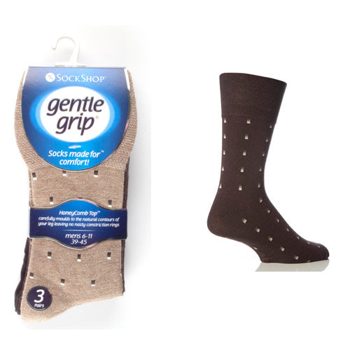 6 Pairs Mens Gentle Grip Socks Patterns Browns Size 6-11