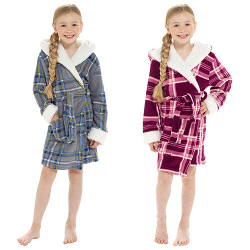 Girls Check Print Fleece Robe