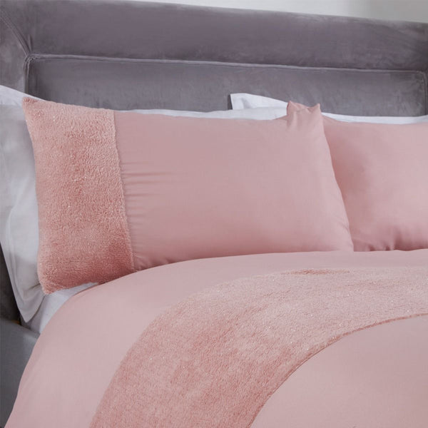 Sienna Glitter Fleece Panel Blush Pink Duvet Set