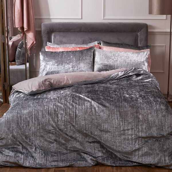 Sienna Valencia Crushed Velvet Silver Duvet Set