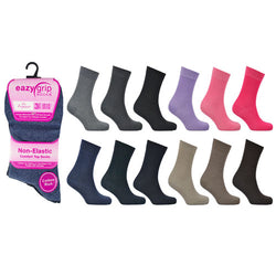 6 Pairs Ladies Eazy Grip Non Elastic Socks Assorted Colours Size 4-8