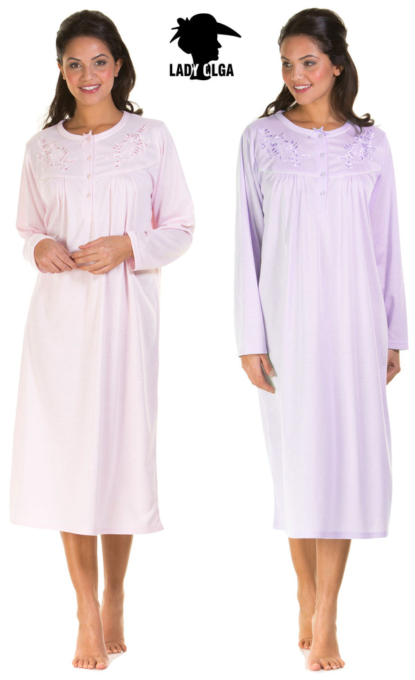 Violet Plain Jersey Cuddleknit Brushed Nightdresses by Lady Olga Size 10-24