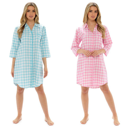 Ladies Woven Check Boyfriend Shirt Nightie Size 8 - 22