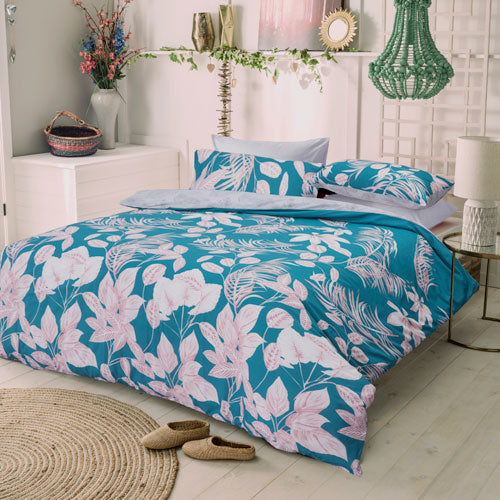 Jungle Leaves Design Print Blue Duvet Cover Set