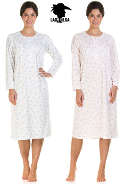 Bethan Floral Jersey Cuddleknit Brushed Nightdresses by Lady Olga Size 10-24