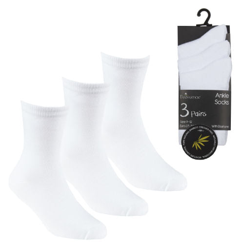 Kids 3 Pack Bamboo Ankle Socks White