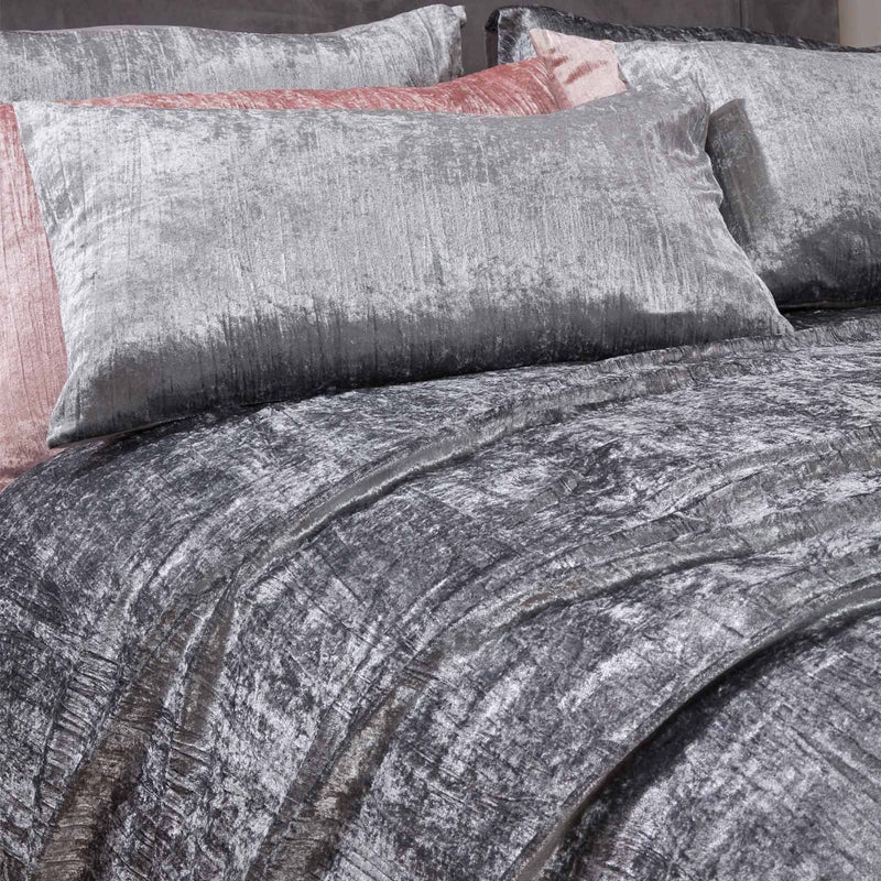 Sienna Valencia Crushed Velvet Silver Duvet Set