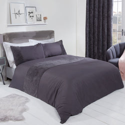 Sienna Glitter Fleece Panel Charcoal Duvet Set