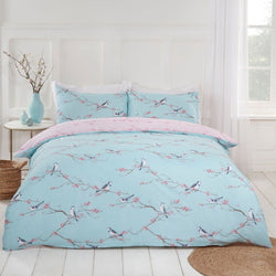 Blossom Bird Design Light Blue Duvet Set