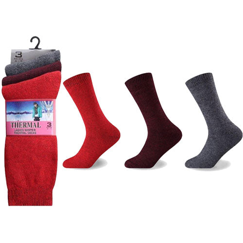 6 Pairs Ladies Winter Thermal Socks Fashion Colours Size 4-8