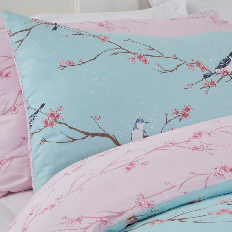 Blossom Bird Design Light Blue Duvet Set