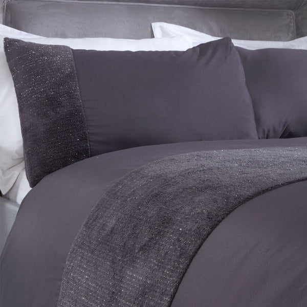 Sienna Glitter Fleece Panel Charcoal Duvet Set