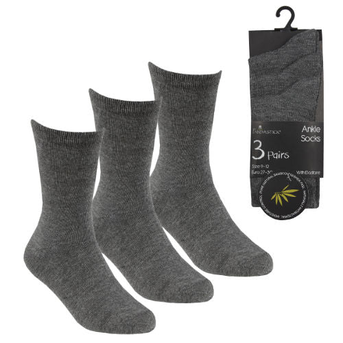 Kids 3 Pack Bamboo Ankle Socks Grey