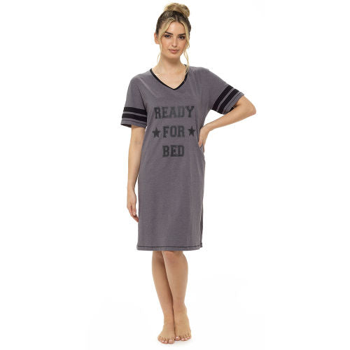 Ladies Jersey Marl Ready For Bed Varsity Nightie Size 8 - 22